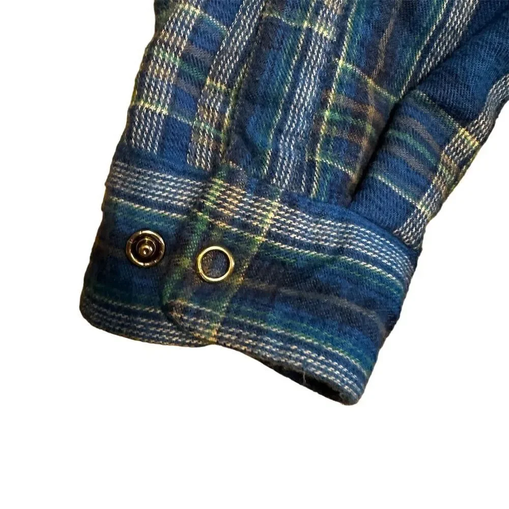 LL Bean Boys‎ Large Blue Plaid Flannel Hooded Jacket Casual Fall